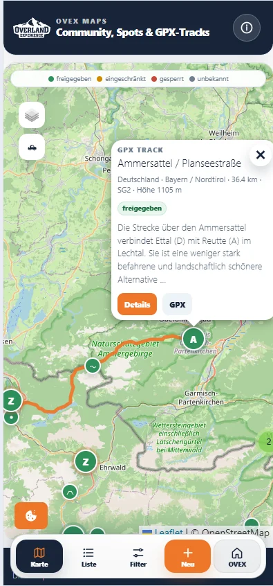 OVEX Maps GPX-Track Ansicht