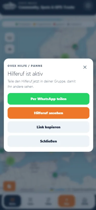 OVEX Maps Hilfe und Panne Funktion